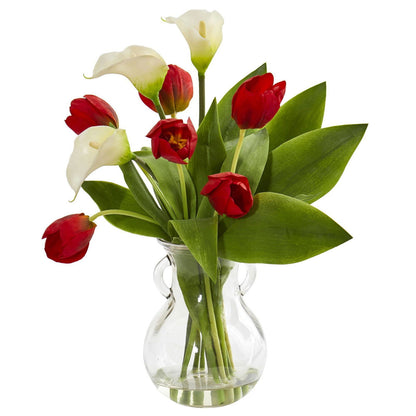 Calla Lily & Tulips Artificial Arrangement in Decorative Vase - Rivour Home