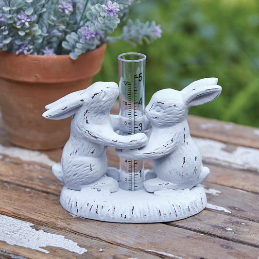 Cast Iron Hugging Bunnies Rain Gauge - Tabletop Design - Rivour Home