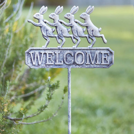Charming Dancing Bunny Welcome Cast Iron Garden Stake - Rivour Home
