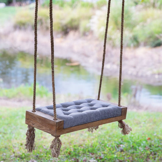 Comfort Crafted Padded Wooden Swing with Jute Rope - Rivour Home