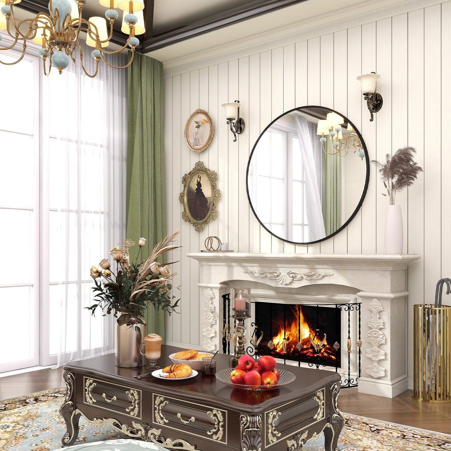 Elegant 24" Black Round Wall Mirror with Aluminum Frame - Rivour Home