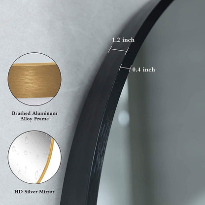 Elegant 24" Black Round Wall Mirror with Aluminum Frame - Rivour Home