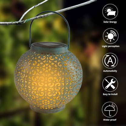 Elegant Outdoor Solar-Powered Retro Iron Lantern - Rivour Home