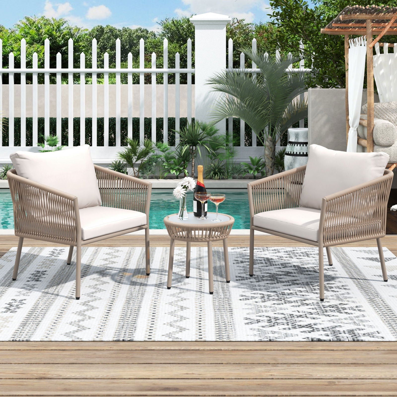 Elegant Rope-Woven Steel Outdoor Lounge Set with Tempered Glass Table - Rivour Home