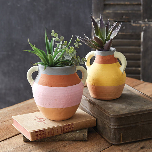 Handcrafted Color-Blocked Terra Cotta Vase Duo - Rivour Home