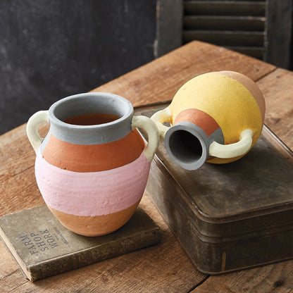 Handcrafted Color-Blocked Terra Cotta Vase Duo - Rivour Home