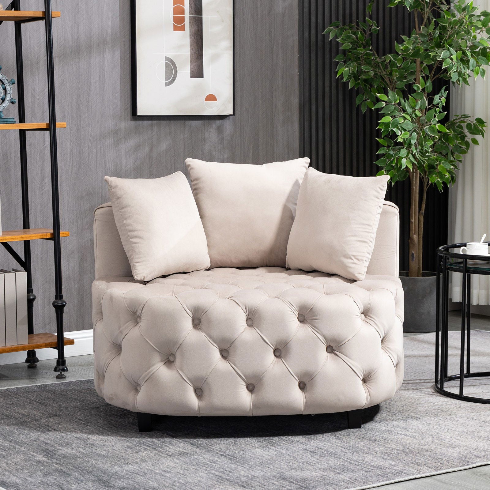 Matthias Plush Velvet Barrel Chair with Solid Wood Legs - Available in 3 Colors - Rivour Home