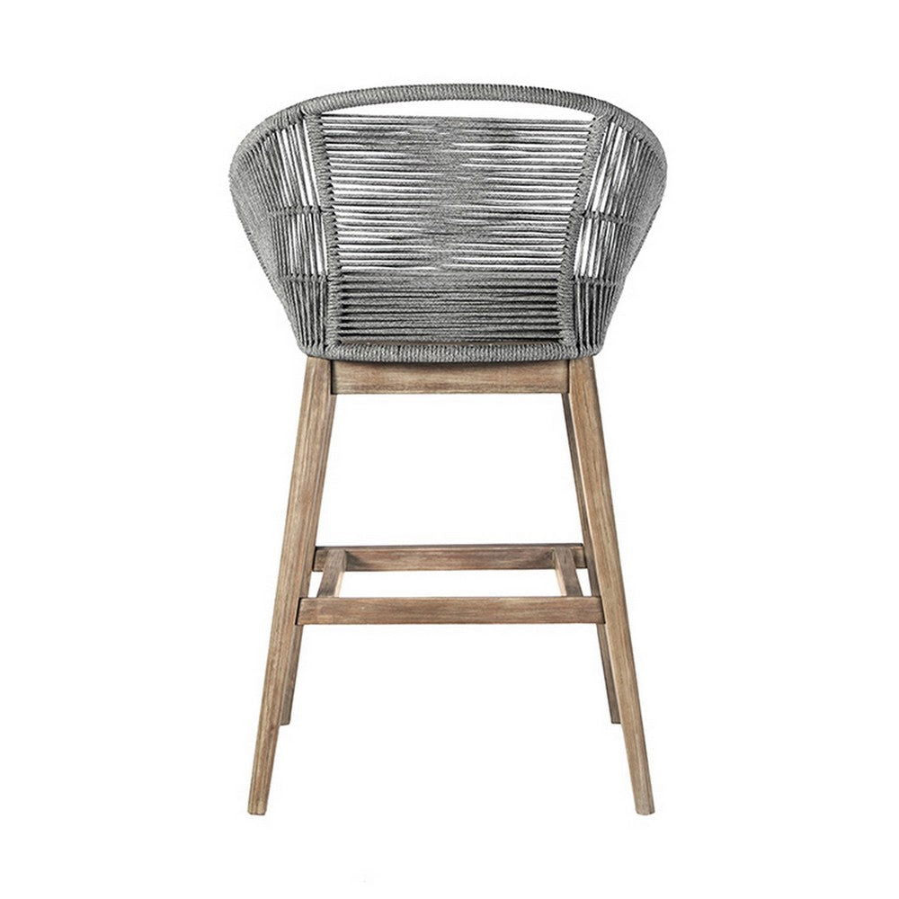 Mila Aged Teak Wood & Woven Regatta Rope Outdoor Bar Stool with Cushion - Rivour Home