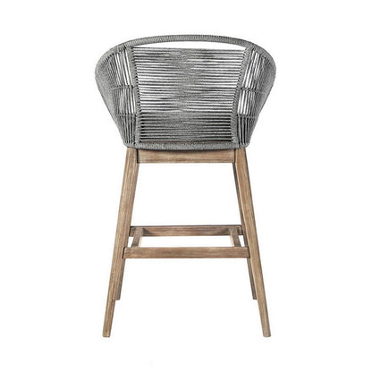 Mila Aged Teak Wood & Woven Regatta Rope Outdoor Bar Stool with Cushion - Rivour Home