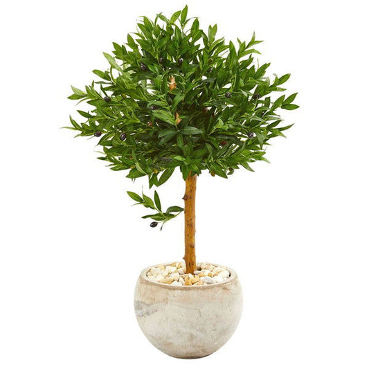 38” Olive Topiary Artificial Tree in Bowl Planter UV Resistant (Indoor/Outdoor) - Rivour Home