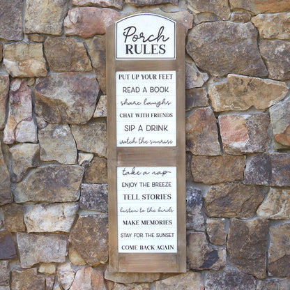 Porch Time Charm: Rustic Metal and Wood Rules Sign - Rivour Home