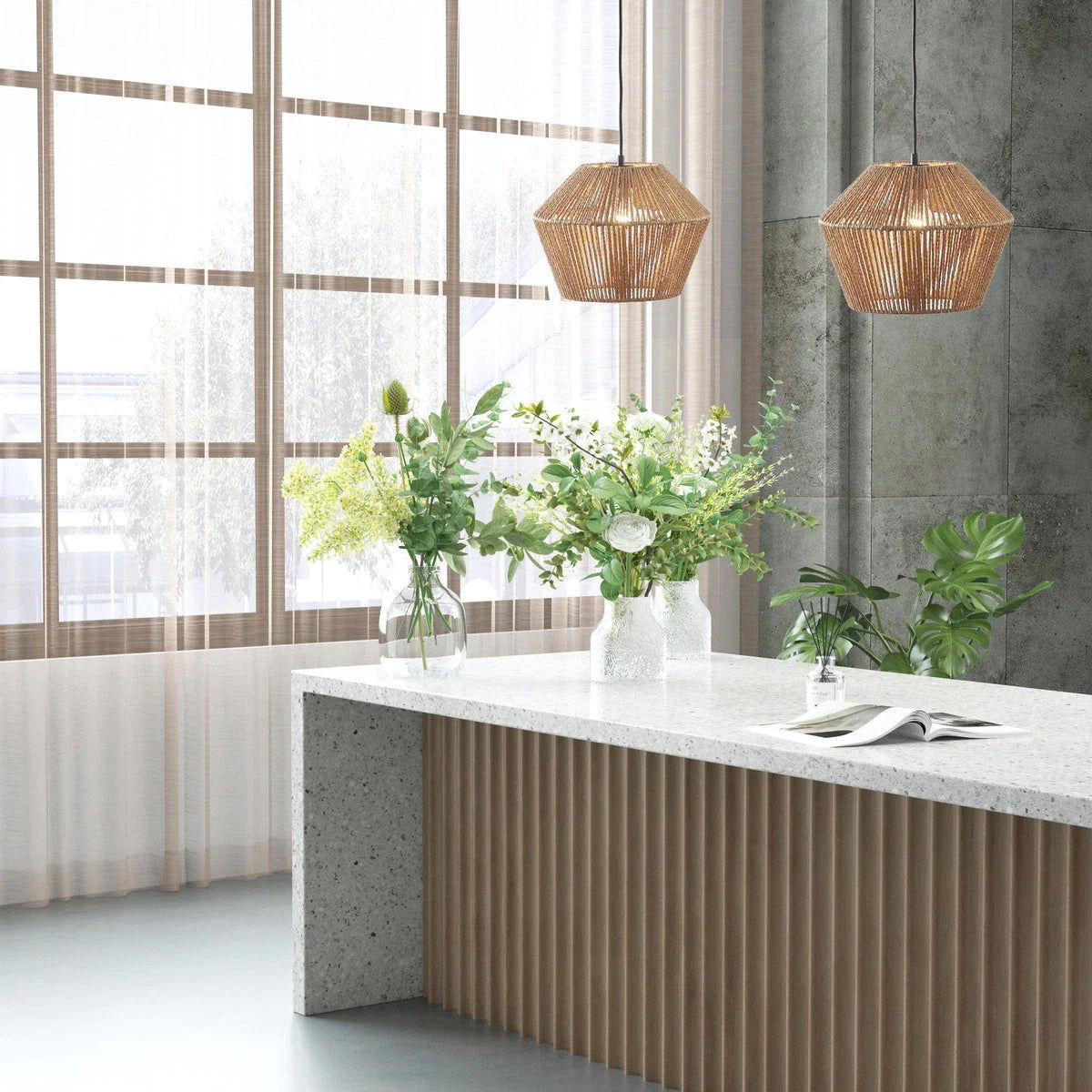 Ramsey Boho Natural Woven Hemp Rope Pendant Light - Rivour Home