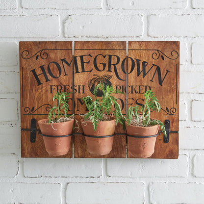 Rustic 'Homegrown Tomatoes' Wall Planter with Clay Pots - Rivour Home