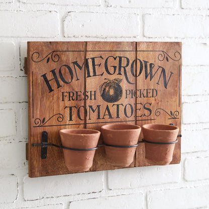 Rustic 'Homegrown Tomatoes' Wall Planter with Clay Pots - Rivour Home