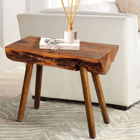 Rustic Mango Wood Accent Table with Live Edge Legs - Rivour Home