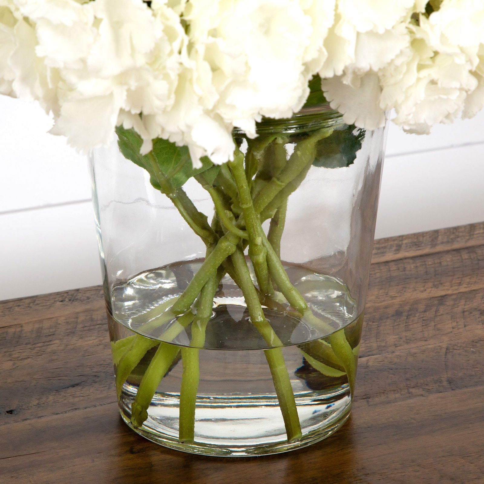 Signature Collection 18” Blooming Hydrangea Artificial Arrangement in Glass Vase - Rivour Home