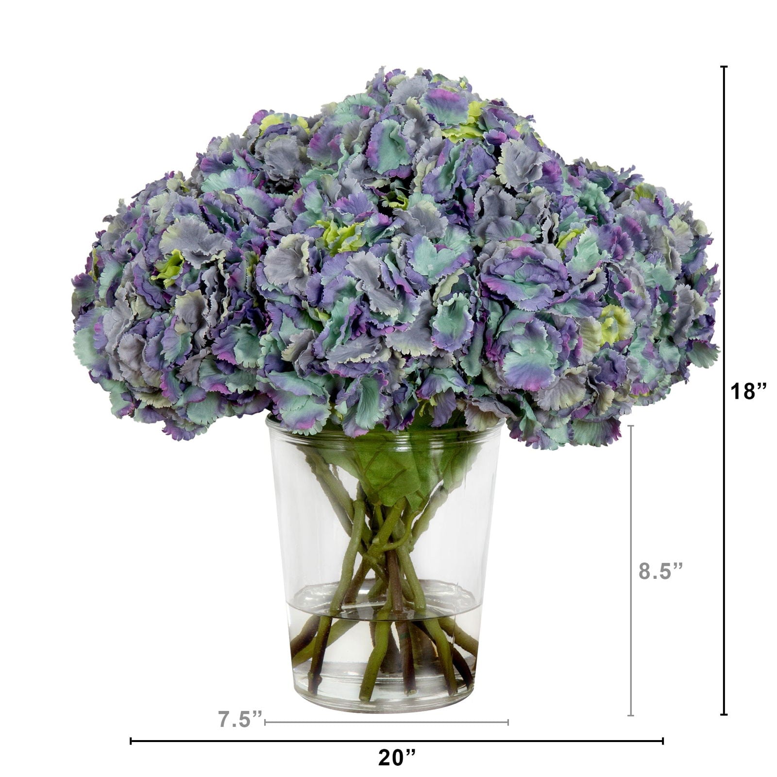 Signature Collection 18” Blooming Hydrangea Artificial Arrangement in Glass Vase - Rivour Home