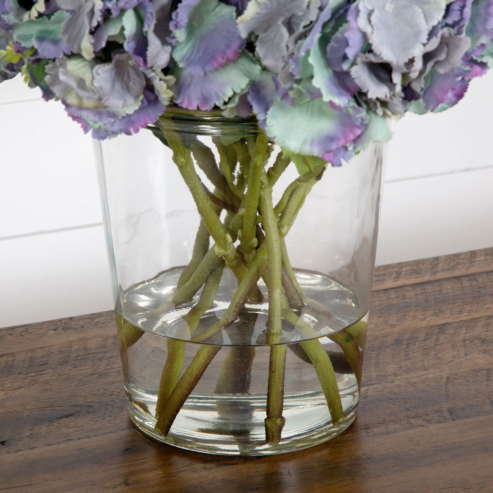 Signature Collection 18” Blooming Hydrangea Artificial Arrangement in Glass Vase - Rivour Home