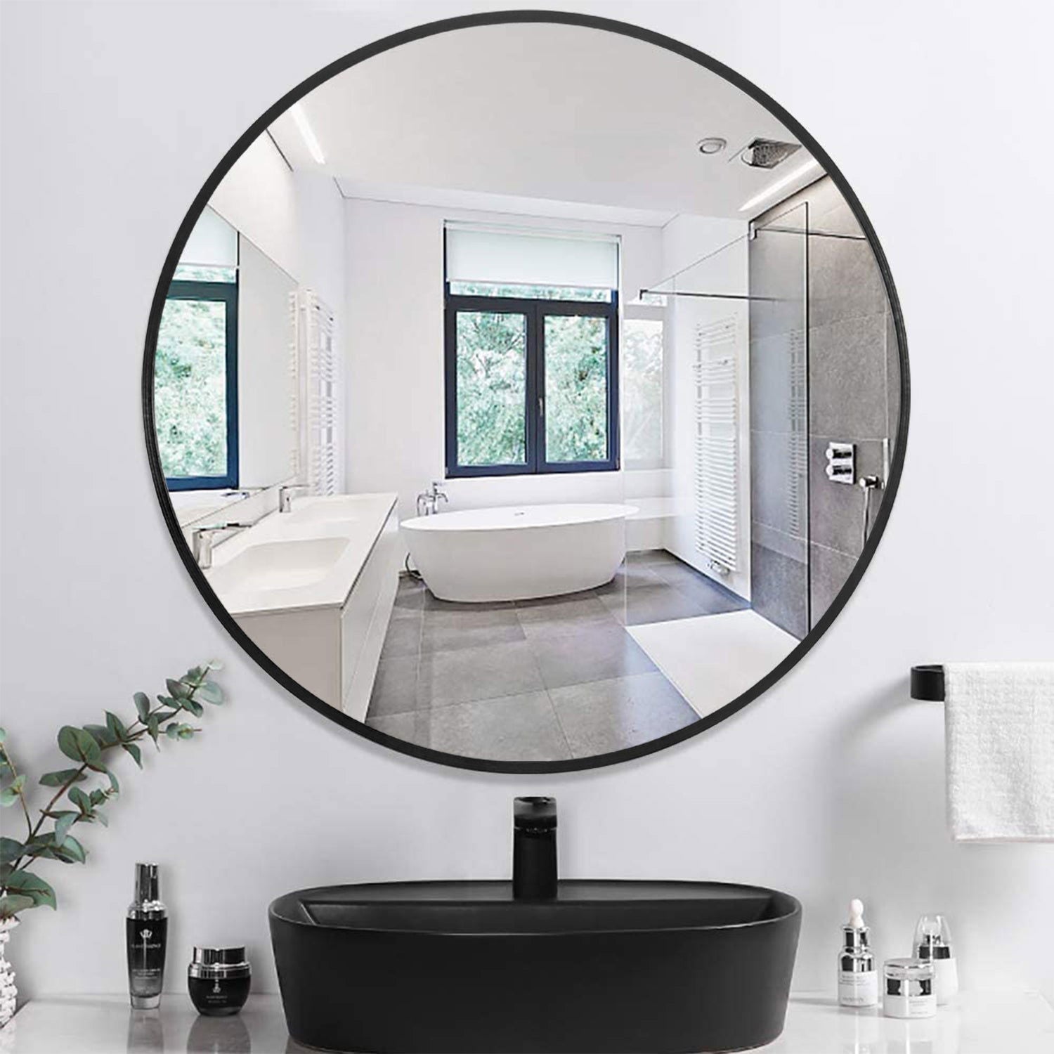 Sleek Minimalist Black Round Wall Mirror with Durable Frame - Rivour Home