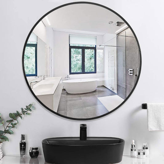 Sleek Minimalist Black Round Wall Mirror with Durable Frame - Rivour Home