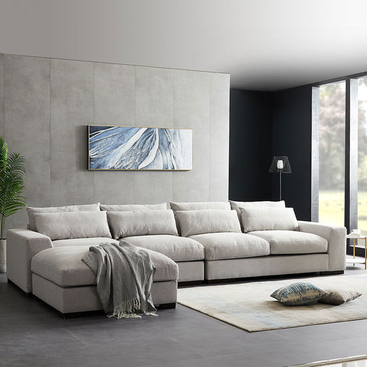 Spacious Light Grey Plush Down Feather Sectional Sofa with Ottoman - Rivour Home