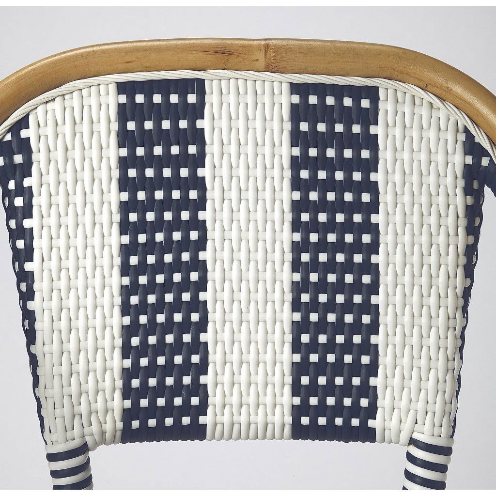 Vargas Hand-Woven Rattan Bar Stool with Blue and White Stripes - Rivour Home