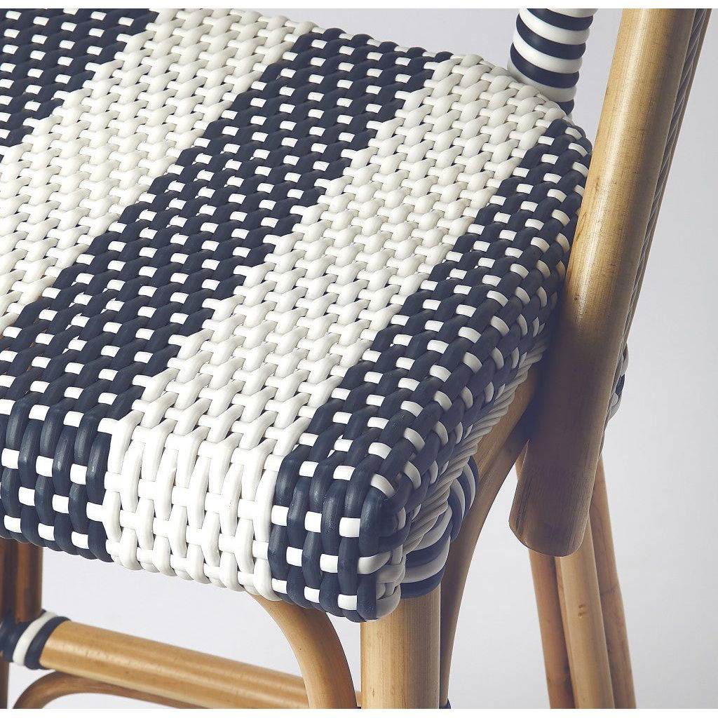 Vargas Hand-Woven Rattan Bar Stool with Blue and White Stripes - Rivour Home