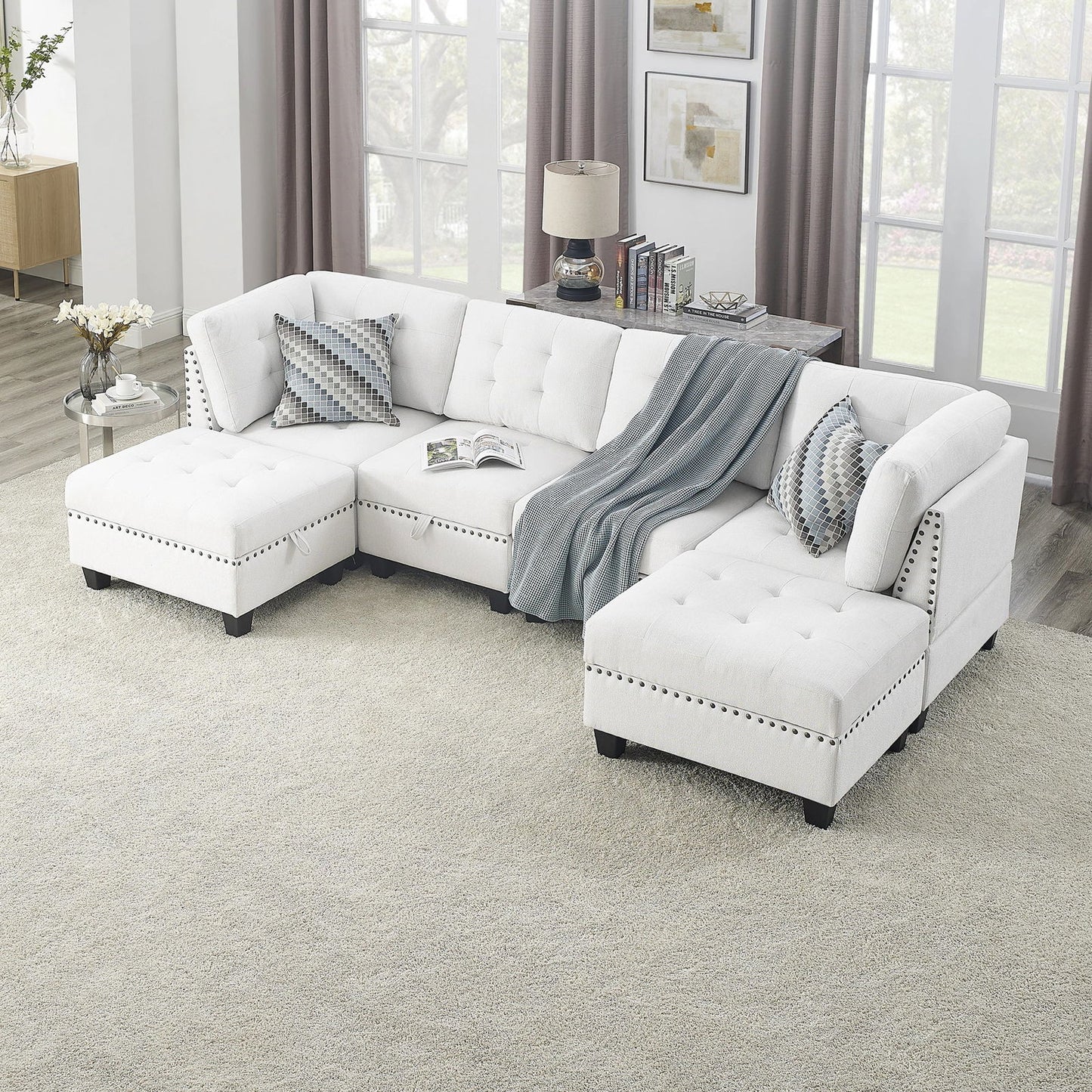 Versatile U-Shape Chenille Modular Sectional Sofa with Storage - Rivour Home