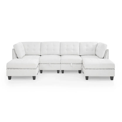 Versatile U-Shape Chenille Modular Sectional Sofa with Storage - Rivour Home