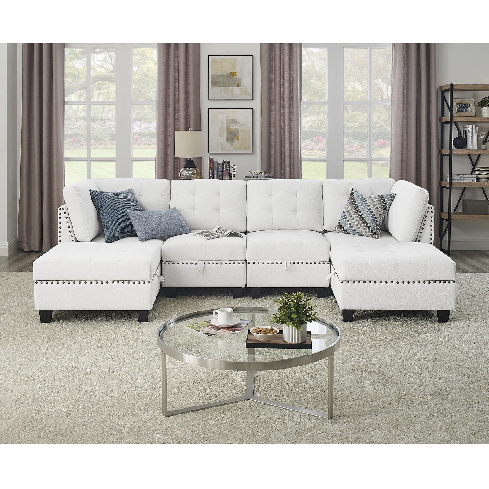 Versatile U-Shape Chenille Modular Sectional Sofa with Storage - Rivour Home