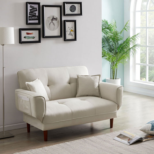 Versatile White Lounge Sofa Bed with Adjustable Backrest and Pillows - Rivour Home