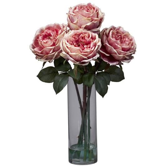 Fancy Rose With Cylinder Vase Silk Flower Arrangement