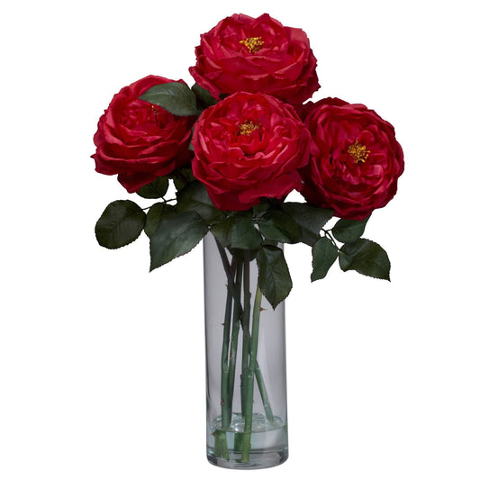 Fancy Rose With Cylinder Vase Silk Flower Arrangement