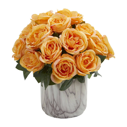 Rose Artificial Arrangement in Marble Finish Vase