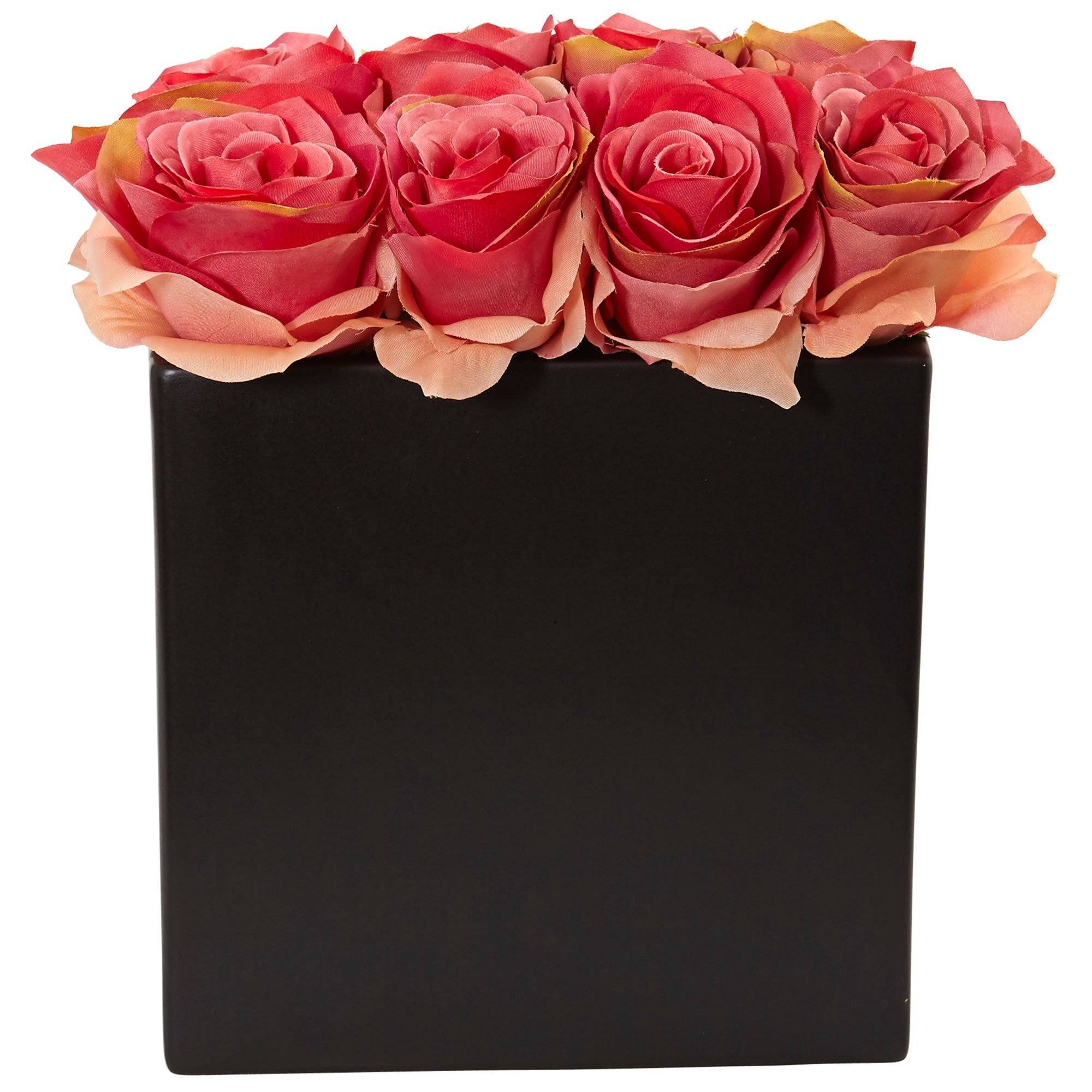 Roses Arrangement in Black Vase