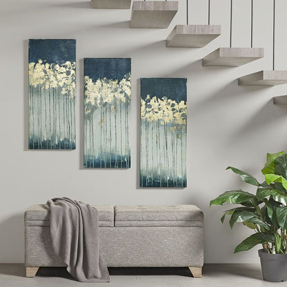 Dewy Forest Gold Foil Abstract 3-piece Canvas Wall Art Set