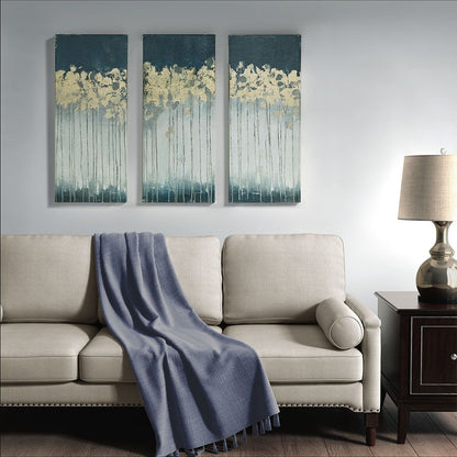 Dewy Forest Gold Foil Abstract 3-piece Canvas Wall Art Set