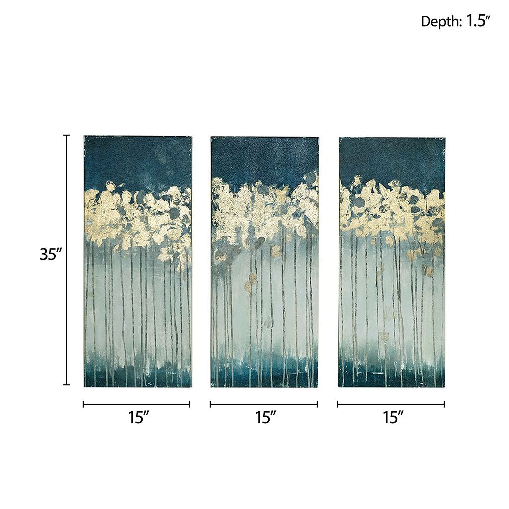 Dewy Forest Gold Foil Abstract 3-piece Canvas Wall Art Set