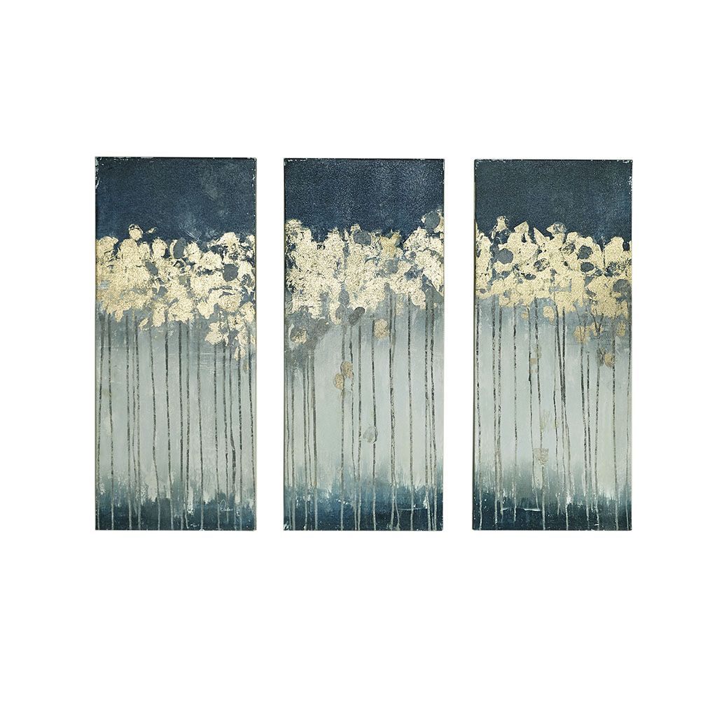 Dewy Forest Gold Foil Abstract 3-piece Canvas Wall Art Set