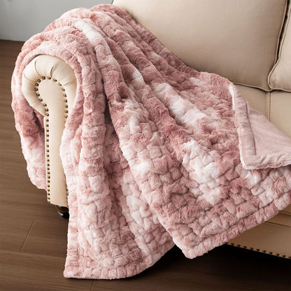 Ruched Faux Fur Throw in Pink