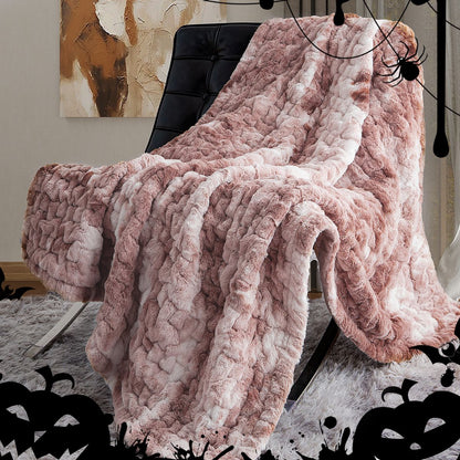 Ruched Faux Fur Throw in Pink