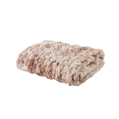 Ruched Faux Fur Throw in Pink