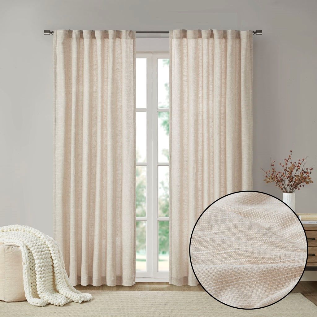 Beals Faux Linen Rod Pocket and Back Tab Fleece Lined Curtain Panel