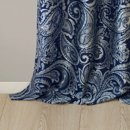 Aubrey Jacquard Curtain Panel Pair in Navy 50x108"