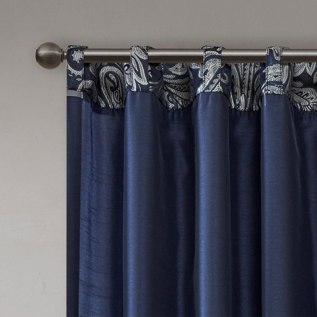 Aubrey Jacquard Curtain Panel Pair in Navy 50x108"