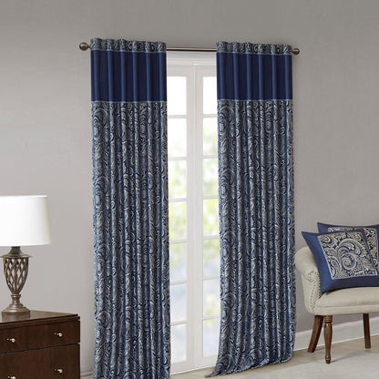 Aubrey Jacquard Curtain Panel Pair in Navy 50x108"