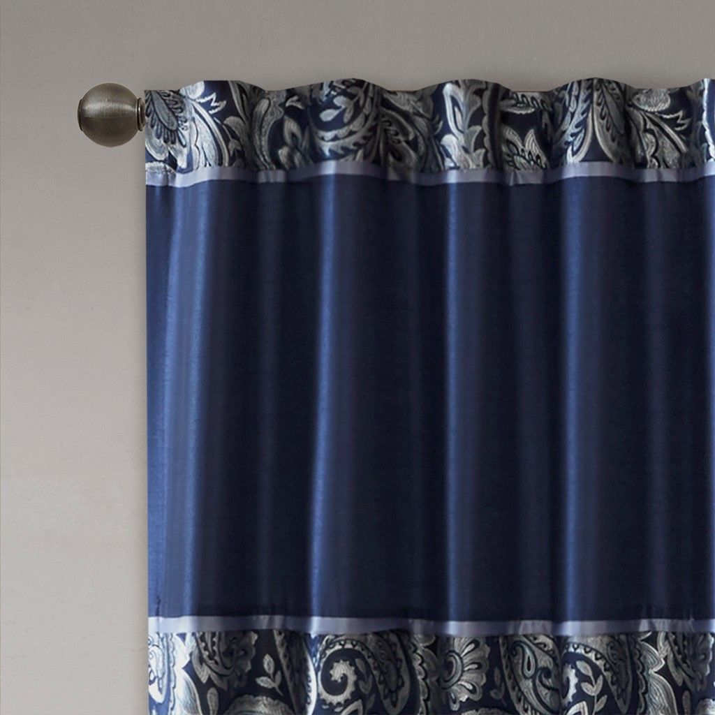 Aubrey Jacquard Curtain Panel Pair in Navy 50x108"