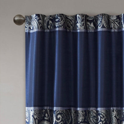 Aubrey Jacquard Curtain Panel Pair in Navy 50x108"