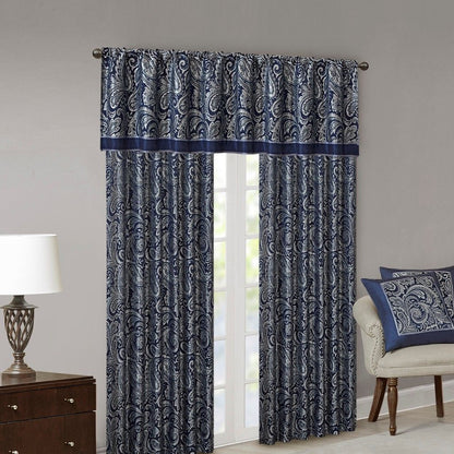 Aubrey Jacquard Curtain Panel Pair in Navy 50x108"