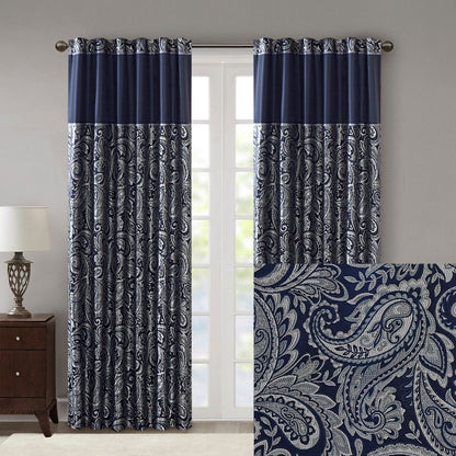 Aubrey Jacquard Curtain Panel Pair in Navy 50x108"